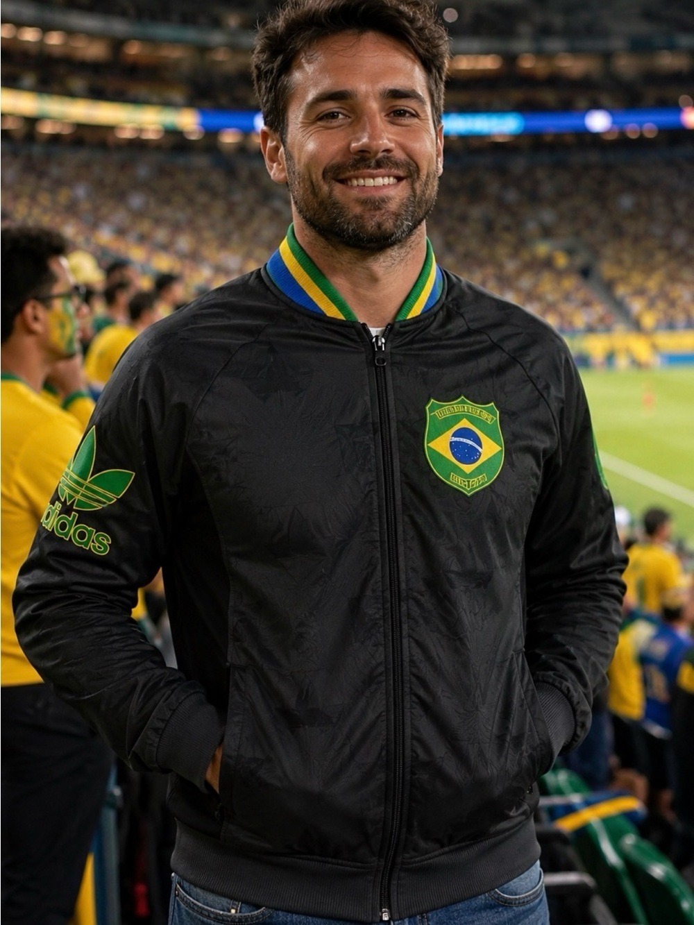 ADIDAS ORIGINALS BRAZIL TRACK JACKET BLACK TREFOIL SOCCER FOOTBALL MEN’S MEDIUM